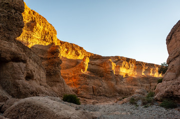 Impression of Sesriem Canyon, in the Hardap region of Namibia, during sunset.