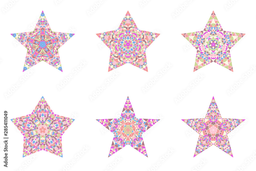 Poster Isolated triangle star symbol collection - polygonal geometrical geometric ornamental vector designs elementss with mosaic triangles