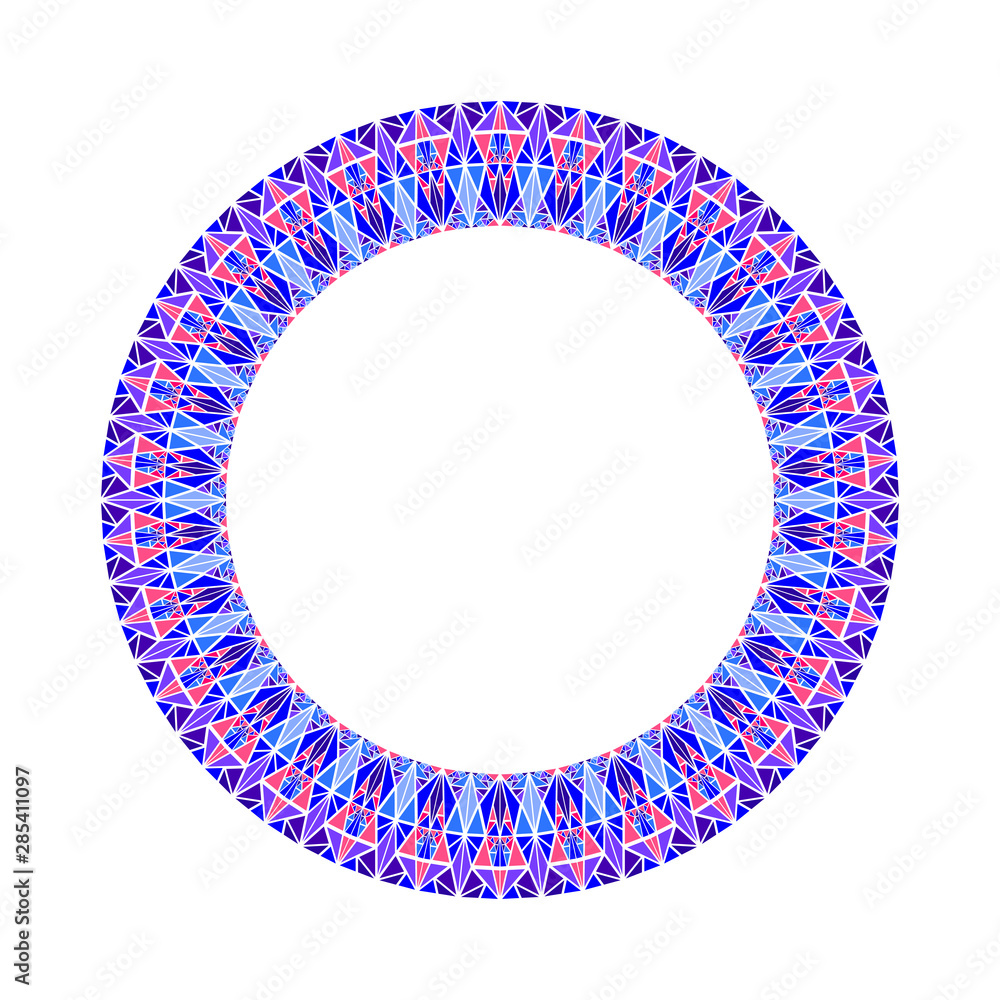 Poster Geometrical colorful triangle mosaic circle frame - round polygonal circular vector design element from colored triangles