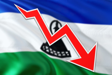 Lesotho economy graph is indicating negative growth, red arrow going down with trend line. Business...