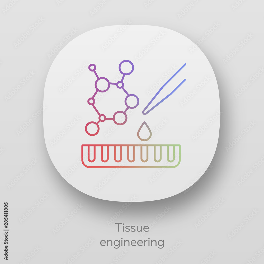 Aufkleber tissue engineering app icon. repair damaged human organs. regenerative medicine. bioengineering. ui/