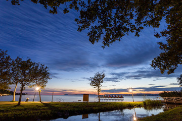 Sunset at lake Balaton in Balatonfoldvar, Hungary.