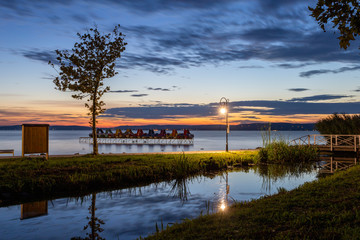 Sunset at lake Balaton in Balatonfoldvar, Hungary.