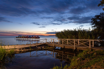 Sunset at lake Balaton in Balatonfoldvar, Hungary.