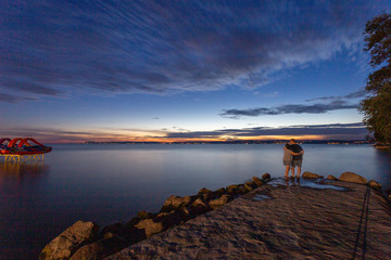 Obraz na płótnie Canvas Sunset at lake Balaton in Balatonfoldvar, Hungary.