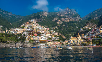 Panoramic view of Positano, small town on Amalfi Coast, Campania, Italy