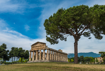 Fototapeta na wymiar The Temple of Ceres or Athena at Paestum archaeological site, Province of Salerno, Campania, Italy