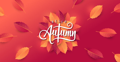 Autumn calligraphy. Seasonal lettering.web banner template.vector illustration