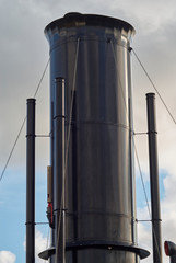 The Restored Black Steam Funnel and Ships Whistle of the Dutch Navy Steam Frigate HNLMS Bonaire, at Den Helder Marine Museum in Holland.
