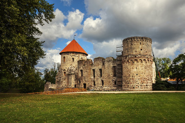 Magnificent ruins of the medieval Livonian castle in Cesis town, Latvia