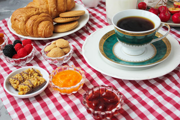 Turkish breakfast on concrete background