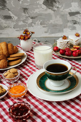 Turkish breakfast on concrete background