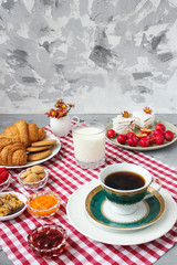 Turkish breakfast on concrete background