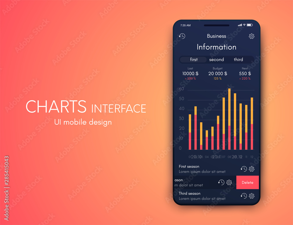 Poster mobile application interface. ui design, stock vector