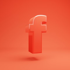 Obraz premium Letter F lowercase. Living Coral font with glossy reflections and shadow