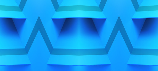 Creative geometric. Abstract, science, futuristic, energy technology concept. Blue room. Blue angle arrow overlap background. 3d illustration.