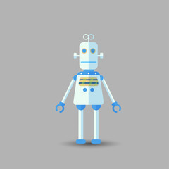 Retro vintage funny vector robot icon in flat style isolated on grey background. Vector vintage illustration of flat Chatbot icon. Customer support service chat bot. Cute cartoon retro robot icon