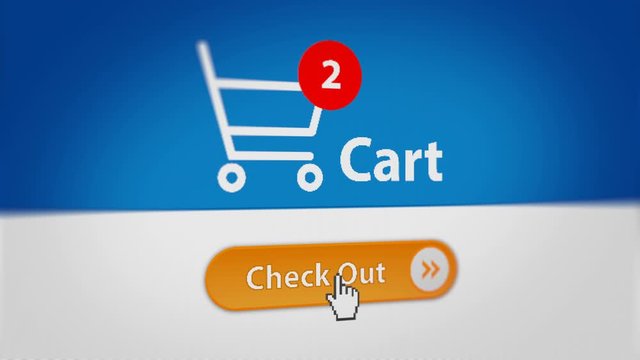 Mouse Cursor Clicking Check Out Button. Online Shopping Checkout Process