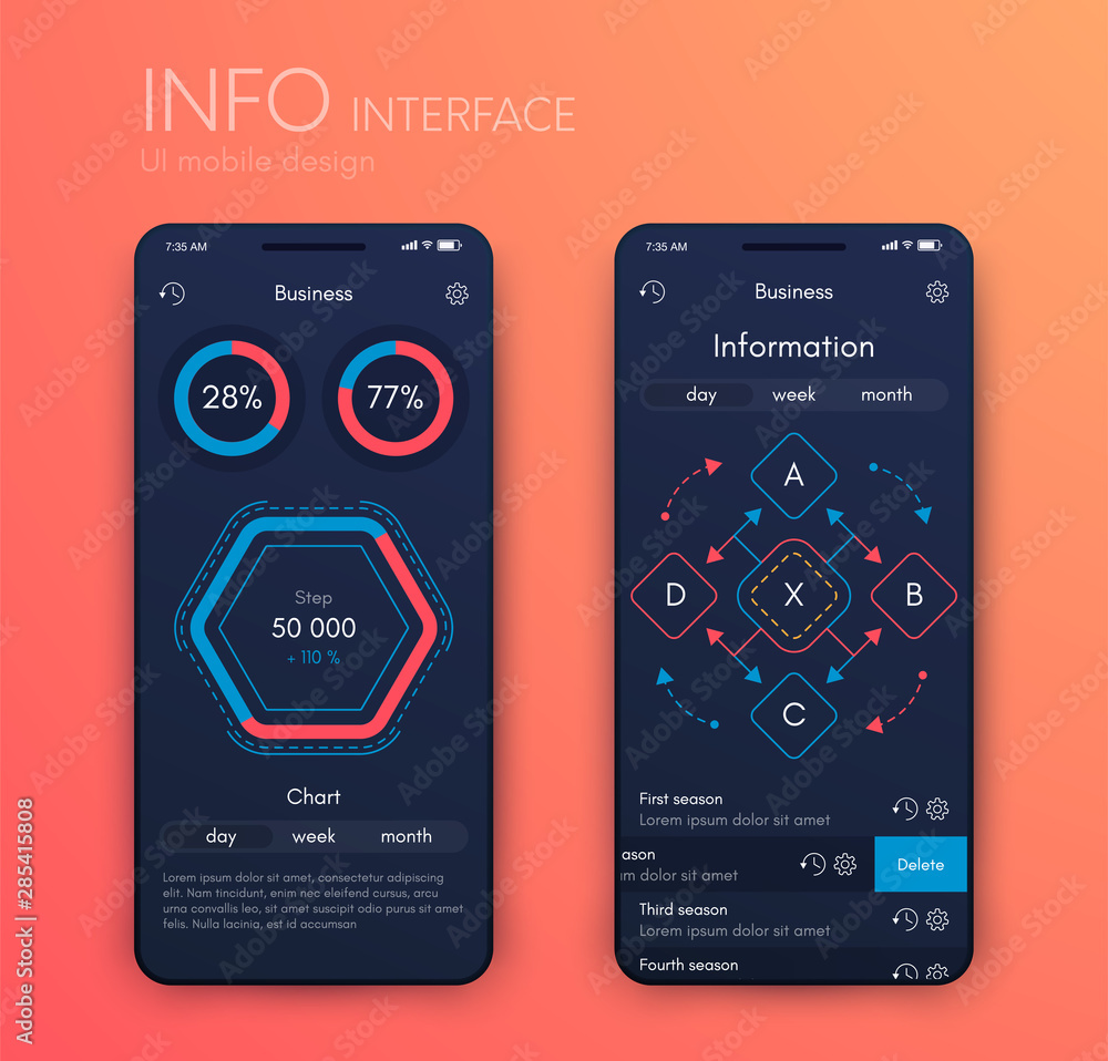 Poster mobile application interface. ui design, stock vector