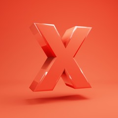 Obraz premium Letter X uppercase. Living Coral font with glossy reflections and shadow