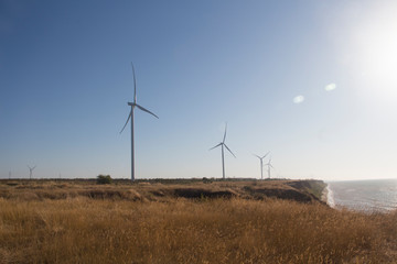 Industrial wind turbine generator by the sea