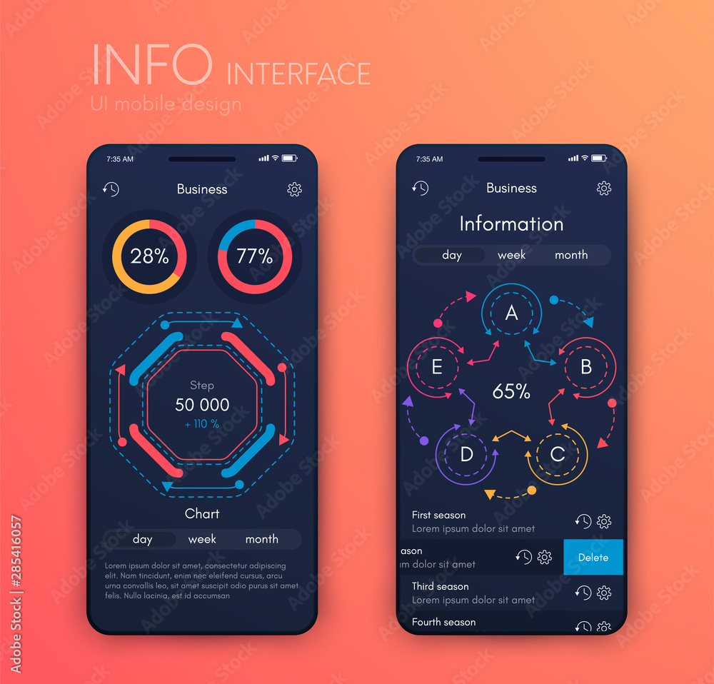 Poster mobile application interface. ui design, stock vector
