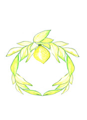 round sprig with lemon watercolor
