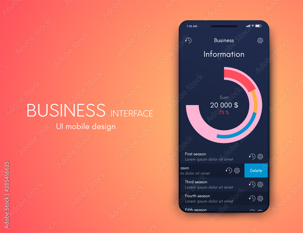 Poster mobile application interface. ui design, stock vector