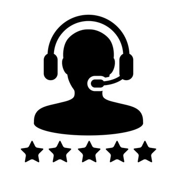 recommend clip art: Award icon vector male support customer care service person profile avatar with a headphone and a star rating for online assistant in glyph pictogram illustration