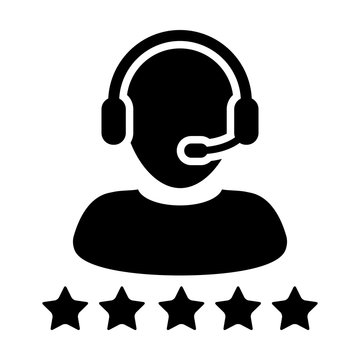 Call Center Icon Vector Male Support Customer Service Person Profile Avatar With A Headphone And A Star Rating For Online Assistant In Glyph Pictogram Illustration