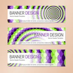 Web banner design on optical illusion background of moving circular wavy pattern.