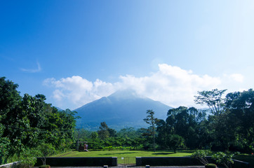 A yard with Mount Penanggungan view behind Ubaya Training Center