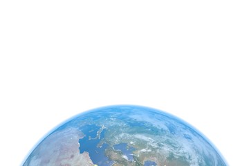 3d illustration: partial view of the blue planet earth, the European part of the world. On a white background with space for text.