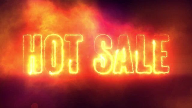 Hot Sale burning text symbol in hot fire on black sale background