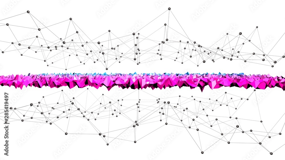 Aufkleber 3d rendering of low poly background with 3d objects grid and modern gradient colors blue red violet.