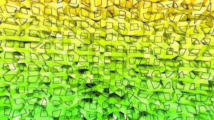 3d rendering of low poly background with 3d objects grid and modern gradient colors yellow green.