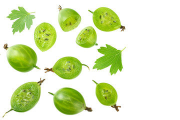 green gooseberry isolated on white background. Top view.