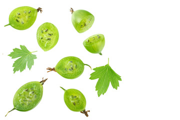 green gooseberry isolated on white background. Top view.