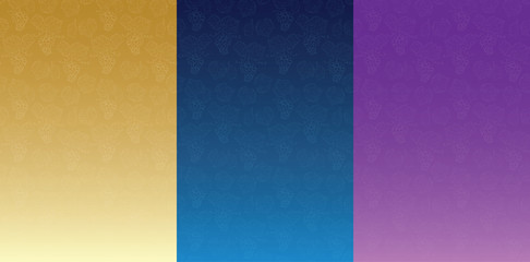 yellow and blue and violet floral backgrounds with gradient - vector grapes bunches with leaves