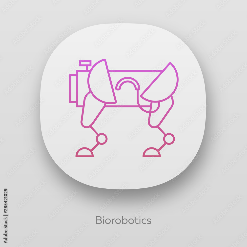 Poster biorobotics app icon. dog-like robot. robotic innovation technology. copying body movements. bioengi
