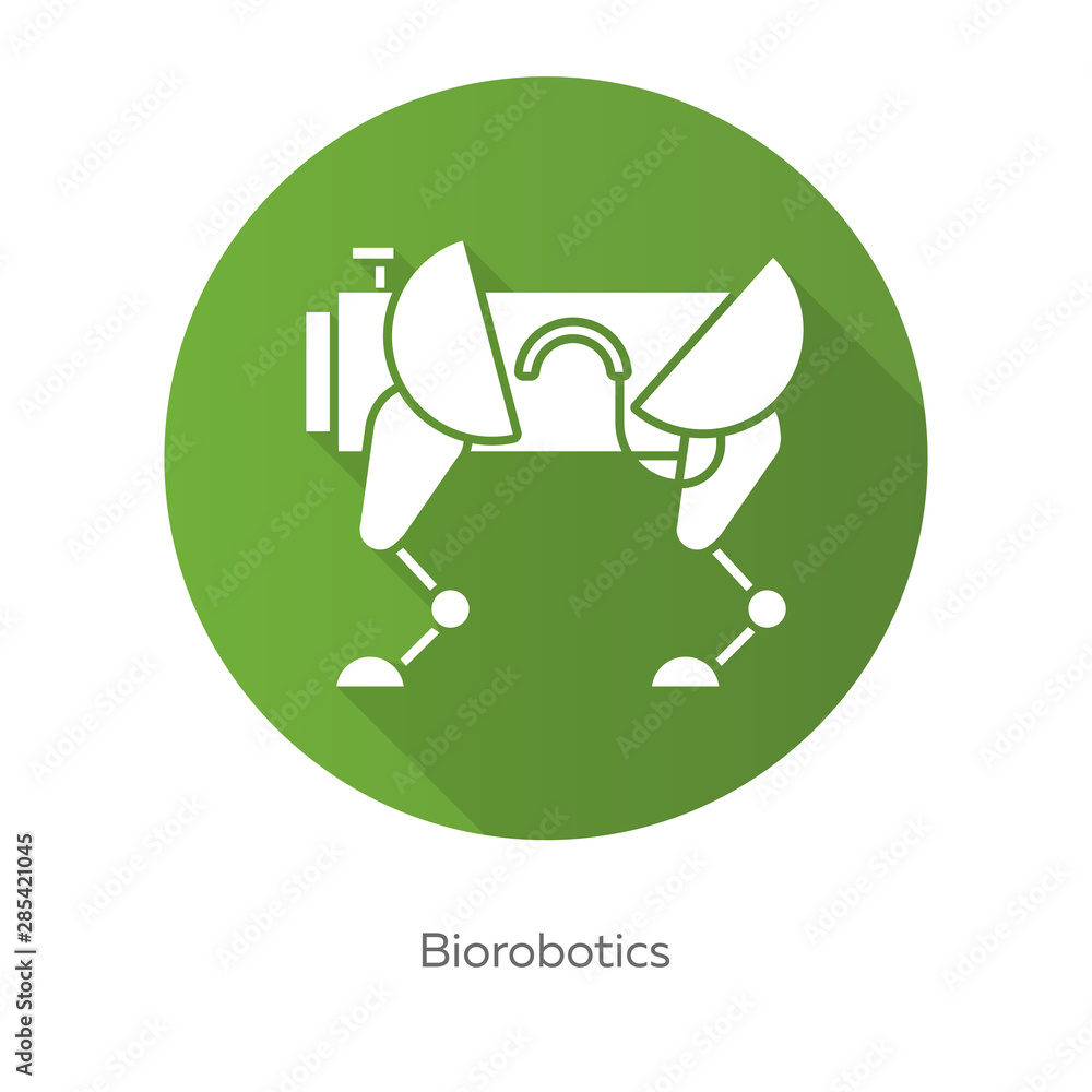 Poster biorobotics green flat design long shadow glyph icon. dog-like robot. creating robots. robotic innov