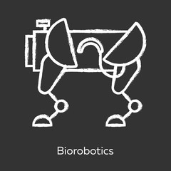 Biorobotics chalk icon. Dog-like robot. Creating robots imitating living organisms. Robotic innovation technology. Copying body movements. Bioengineering. Isolated vector chalkboard illustration