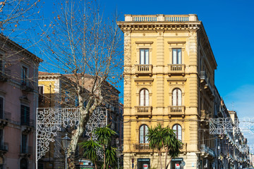 CATANIA, ITALY - January 19, 2019: Antique building view in Old Town Catania, Italy