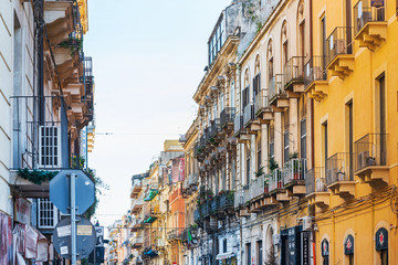 Fototapeta na wymiar CATANIA, ITALY - January 19, 2019: Antique building view in Old Town Catania, Italy