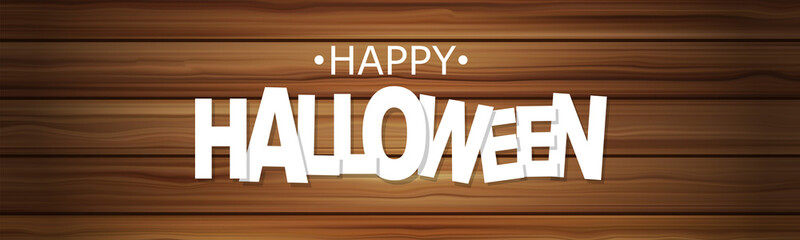 Halloween banner with wooden plank board background. Vector illustration.