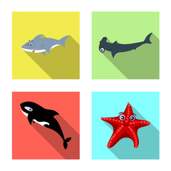 Isolated object of sea and animal sign. Collection of sea and marine stock vector illustration.