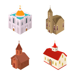 Vector illustration of architecture and building symbol. Set of architecture and clergy stock symbol for web.