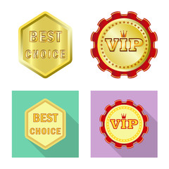 Vector illustration of emblem and badge icon. Collection of emblem and sticker stock symbol for web.