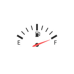 The car's fuel indicator shows on a full tank depicted on a white background.