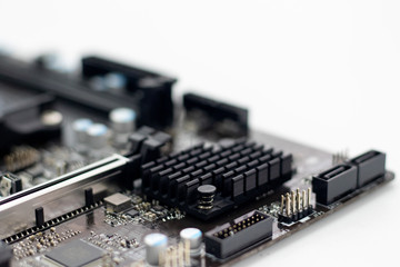 Electronic circuit boards, computer motherboard on white background